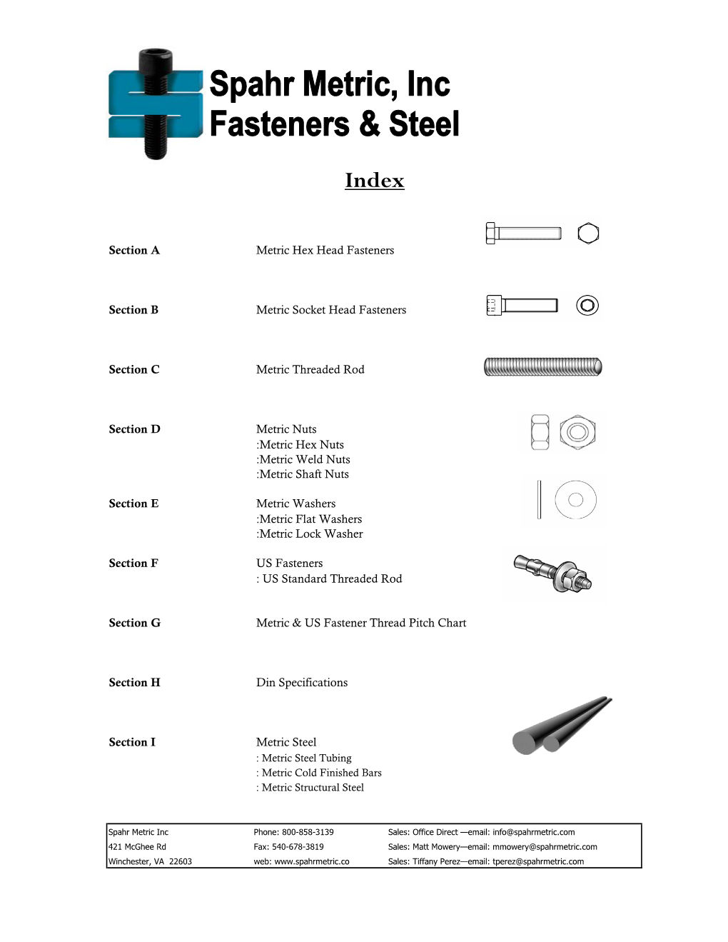 Section a Metric Hex Head Fasteners Section B Metric Socket Head