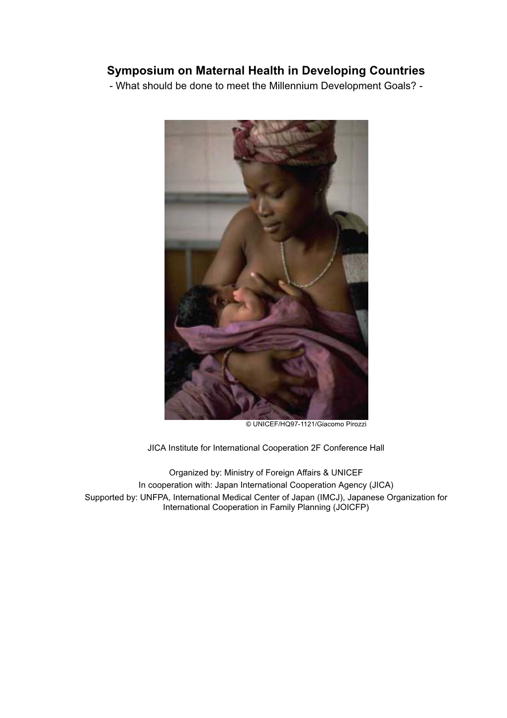 Symposium on Maternal Health in Developing Countries - What Should Be Done to Meet the Millennium Development Goals?