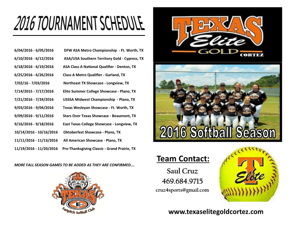 Team Contact: MORE FALL SEASON GAMES to BE ADDED AS THEY ARE CONFIRMED…
