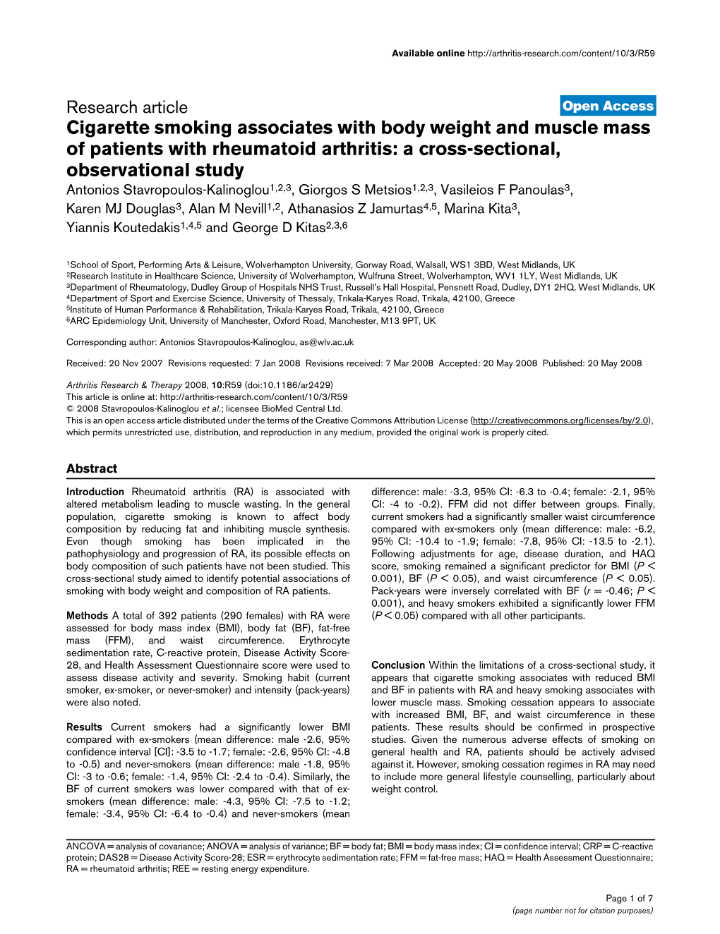Cigarette Smoking Associates with Body Weight and Muscle Mass Of
