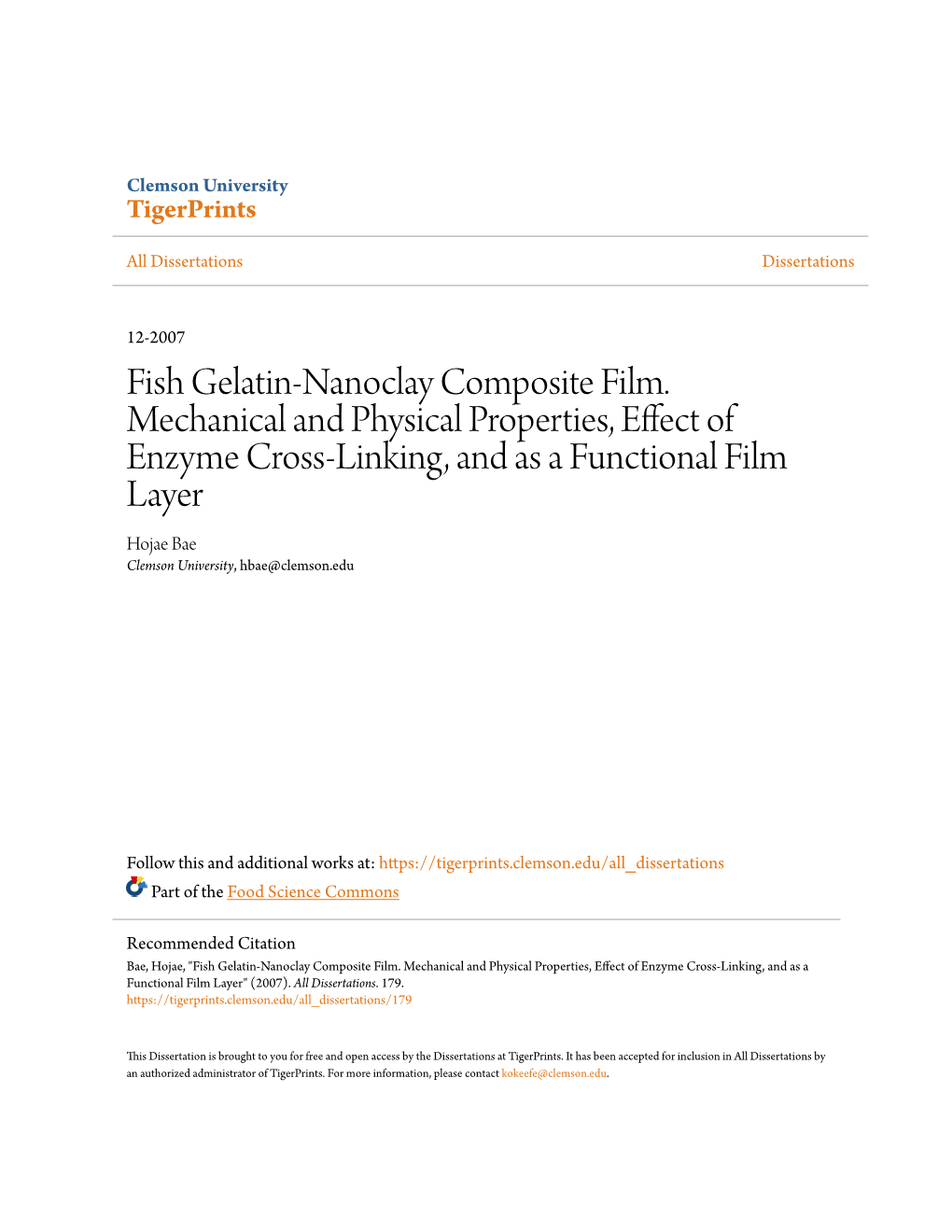 Fish Gelatin-Nanoclay Composite Film. Mechanical and Physical