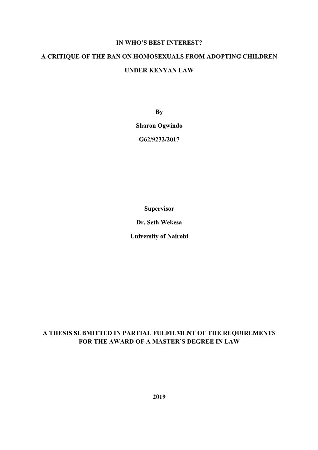 A Critique of the Ban on Homosexuals from Adopting Children Under