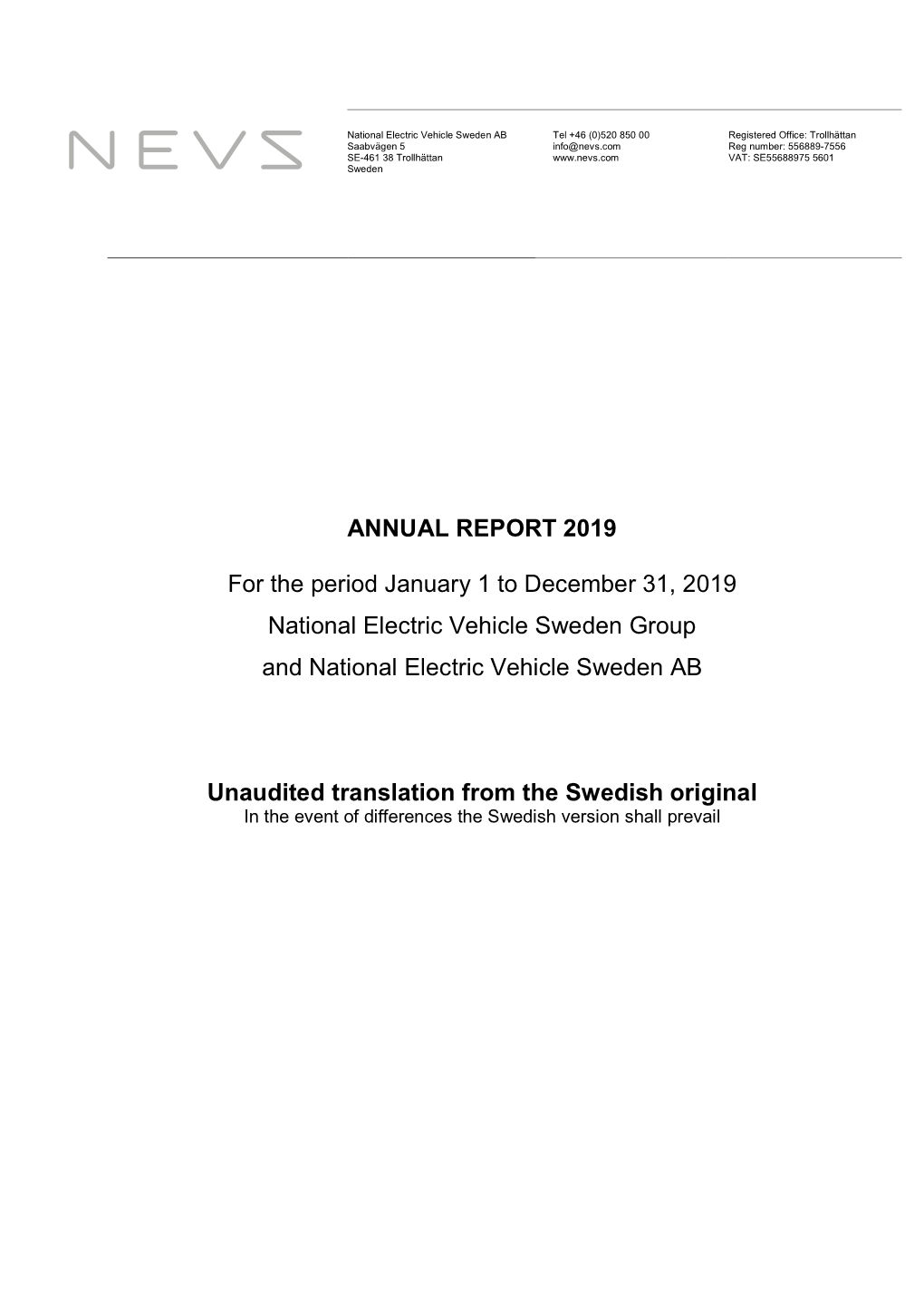 ANNUAL REPORT 2019 for the Period January 1 to December 31