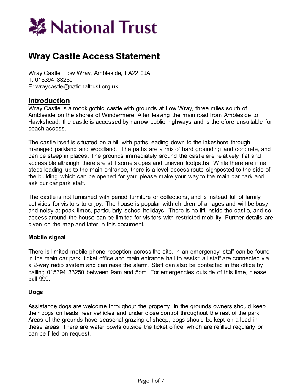 Wray Castle Access Statement