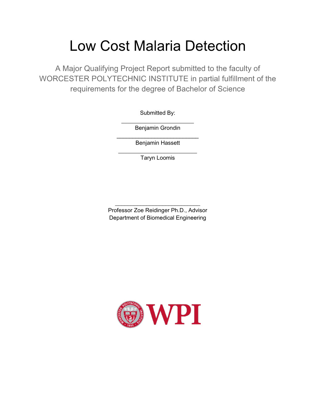 Low Cost Malaria Detection