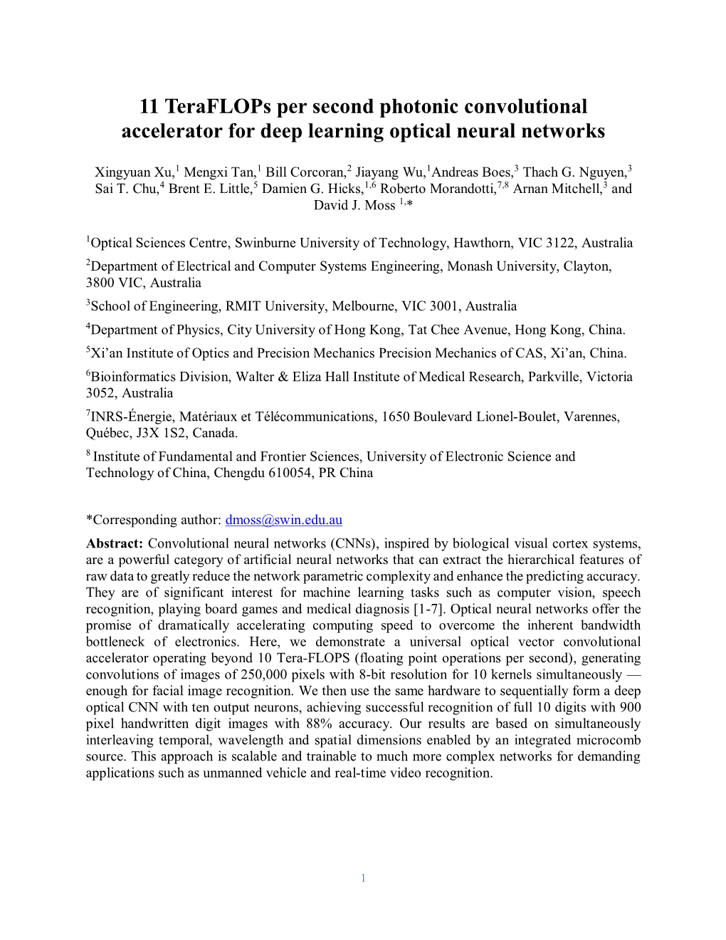 11 Teraflops Per Second Photonic Convolutional Accelerator for Deep Learning Optical Neural Networks