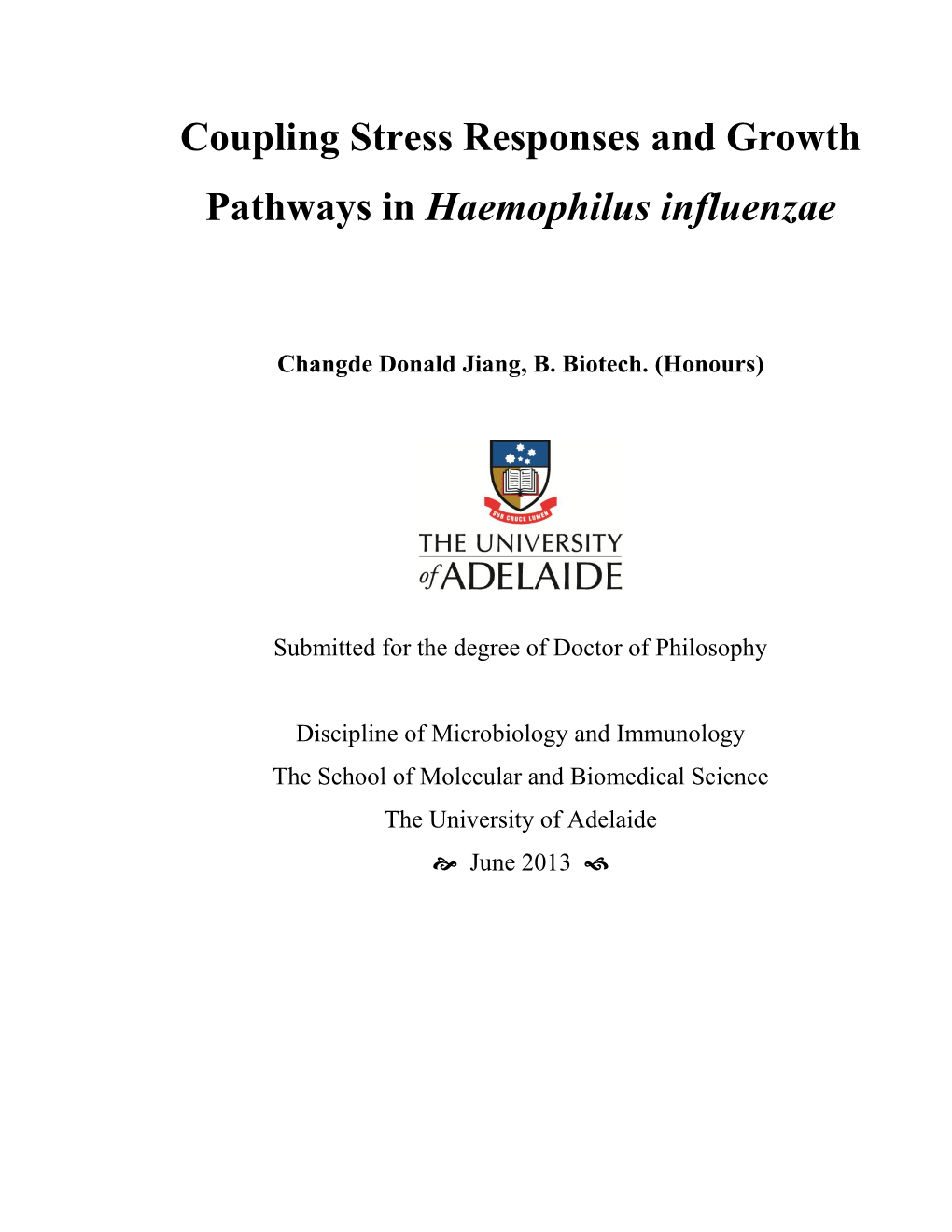 Coupling Stress Responses and Growth Pathways in Haemophilus Influenzae