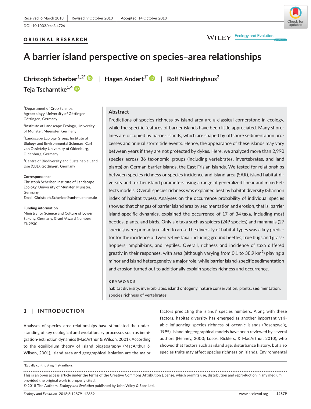 A Barrier Island Perspective on Species–Area Relationships