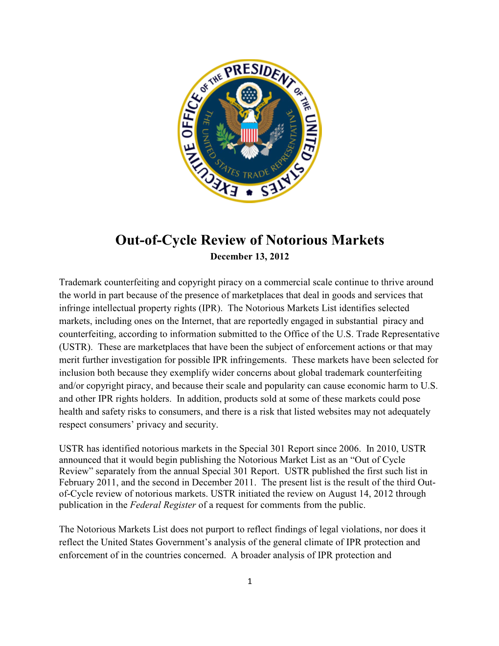 Notorious Markets December 13, 2012