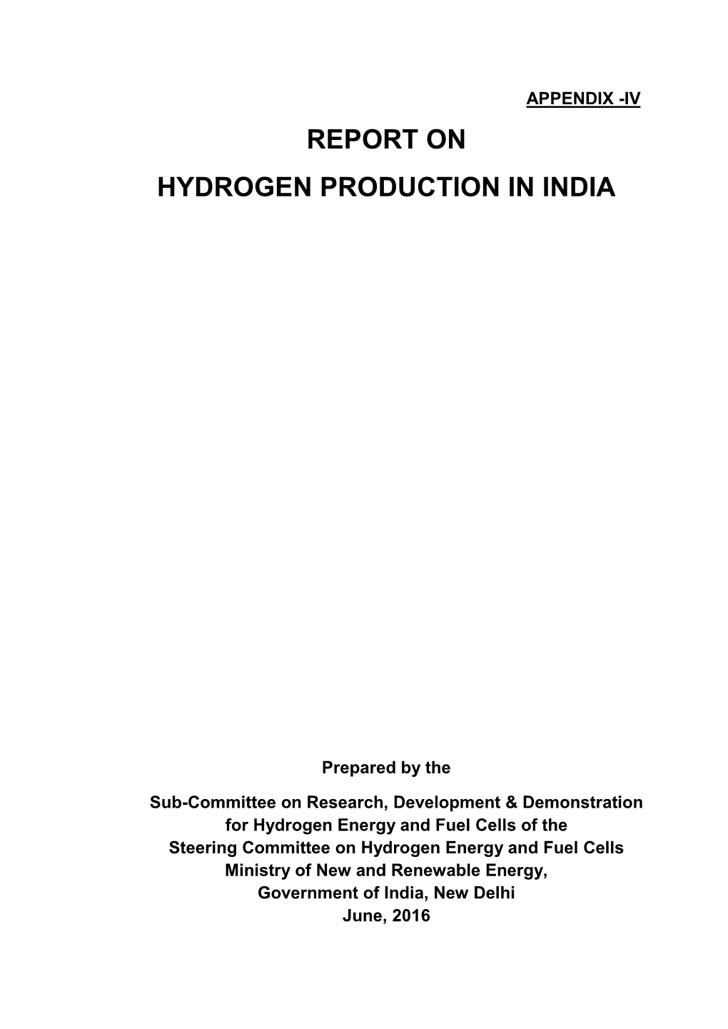 Report on Hydrogen Production in India