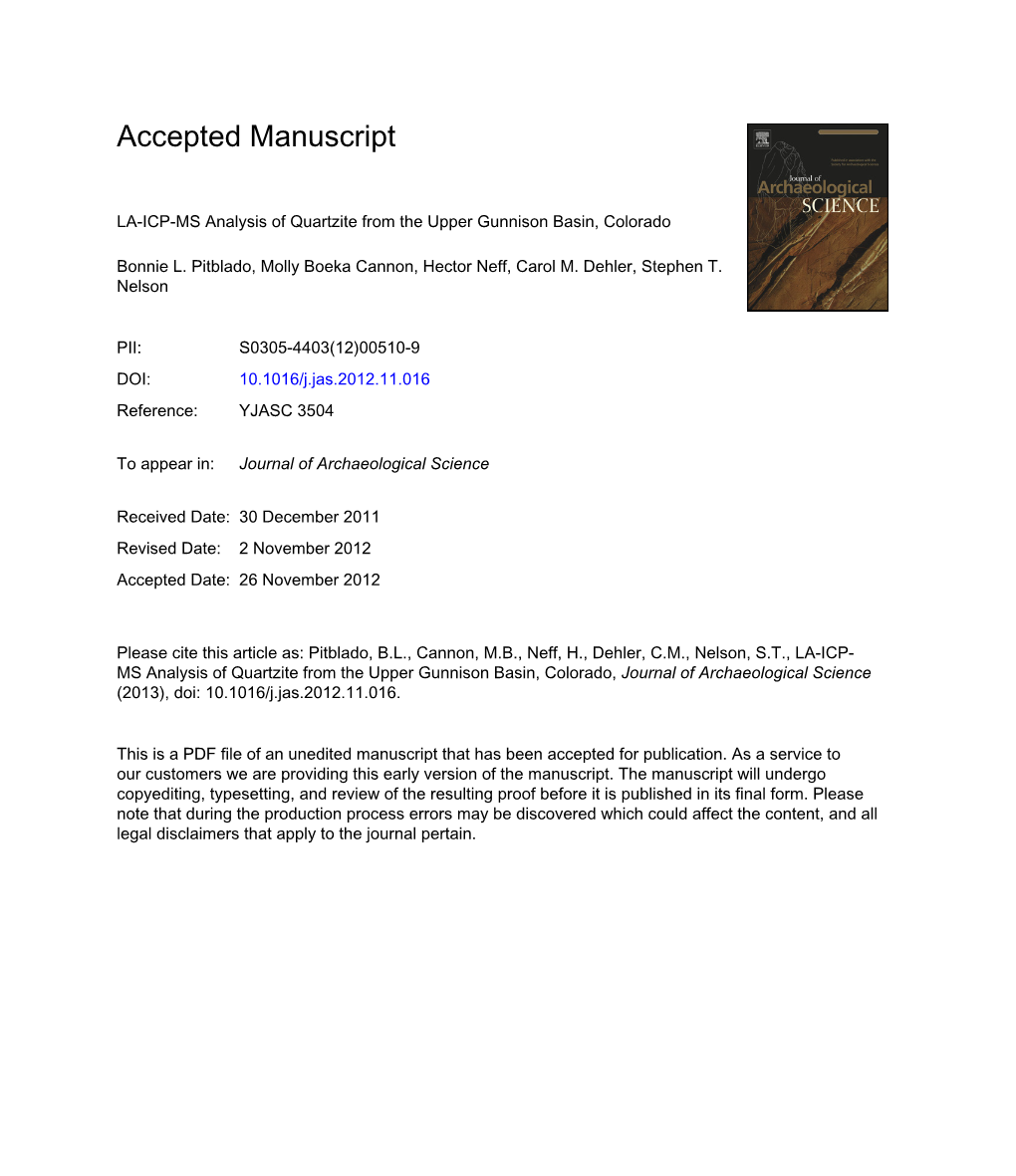 LA-ICP-MS Analysis of Quartzite from the Upper Gunnison Basin, Colorado