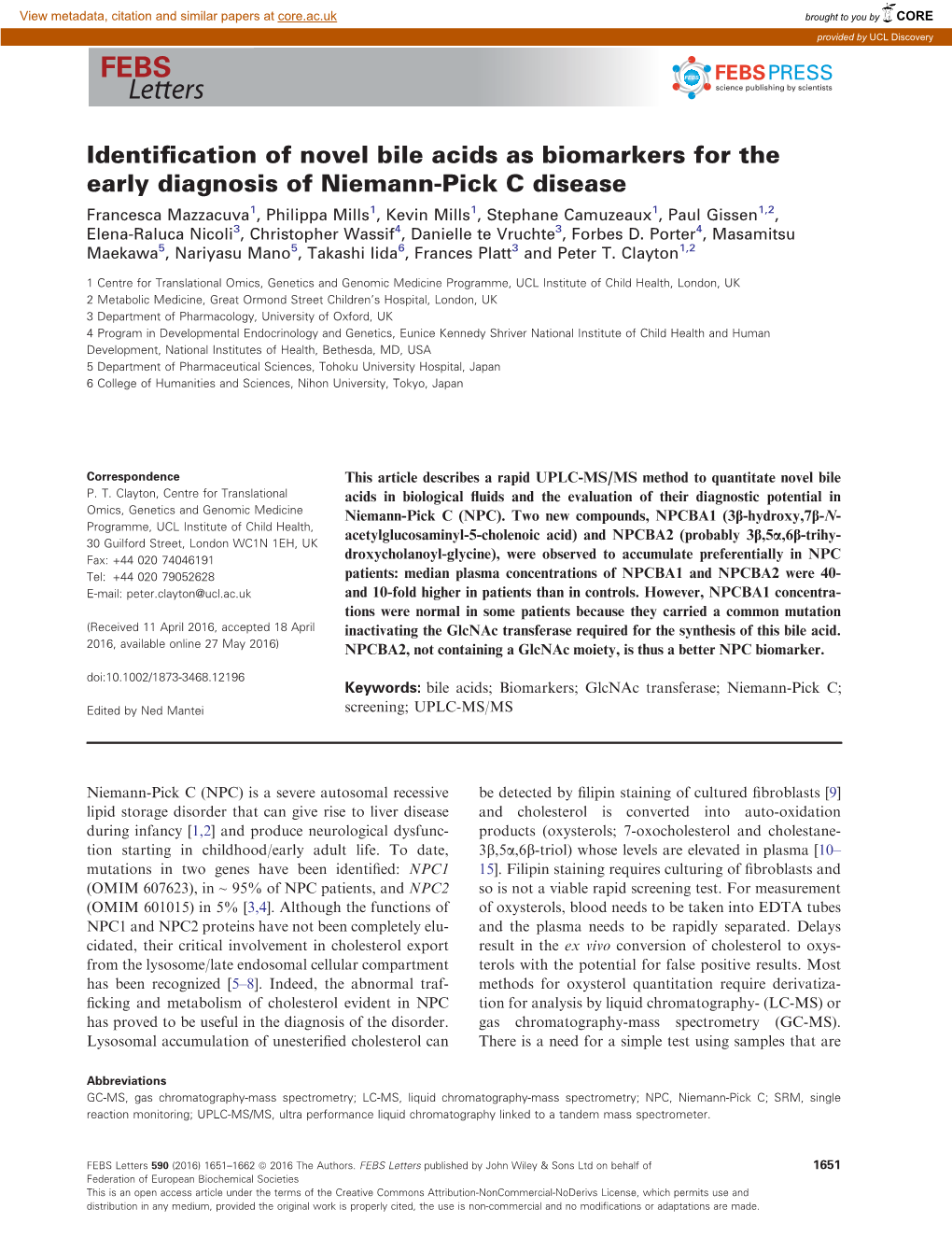 Identification of Novel Bile Acids As Biomarkers for the Early