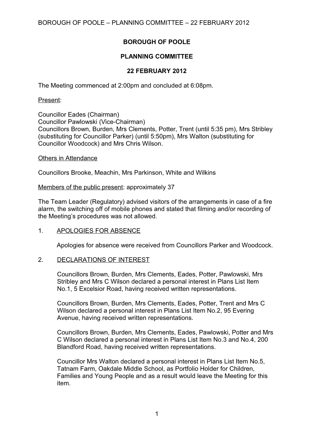 Borough of Poole Planning Committee 22 February 2012