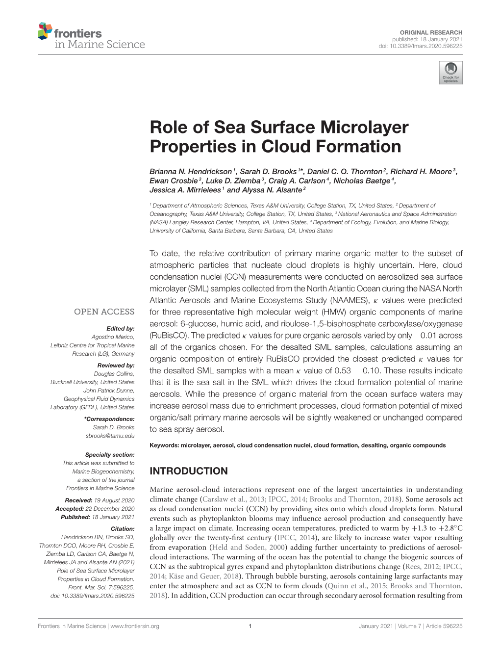 Role of Sea Surface Microlayer Properties in Cloud Formation