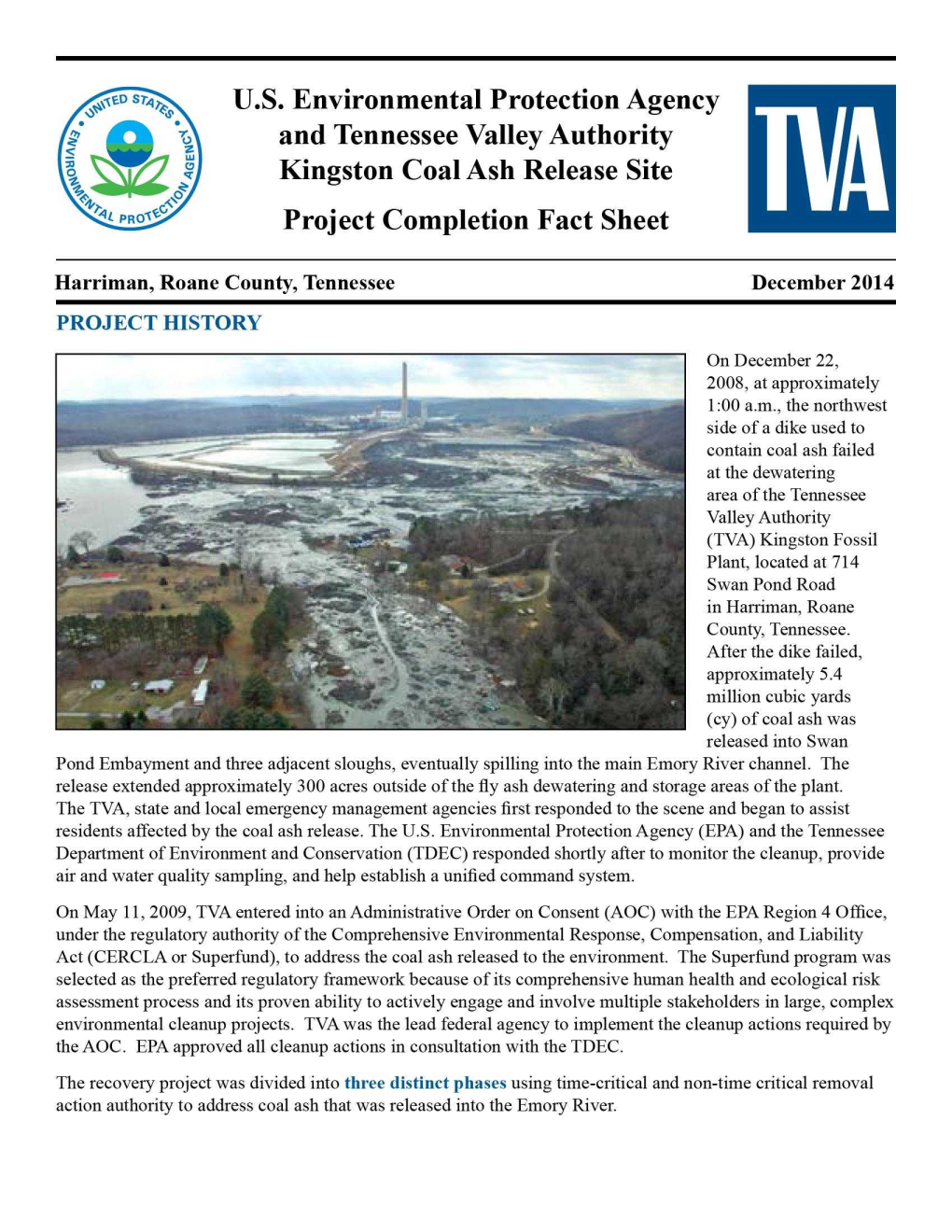 Project Completion Fact Sheet, TVA Kingston Fossil Plant Fly Ash