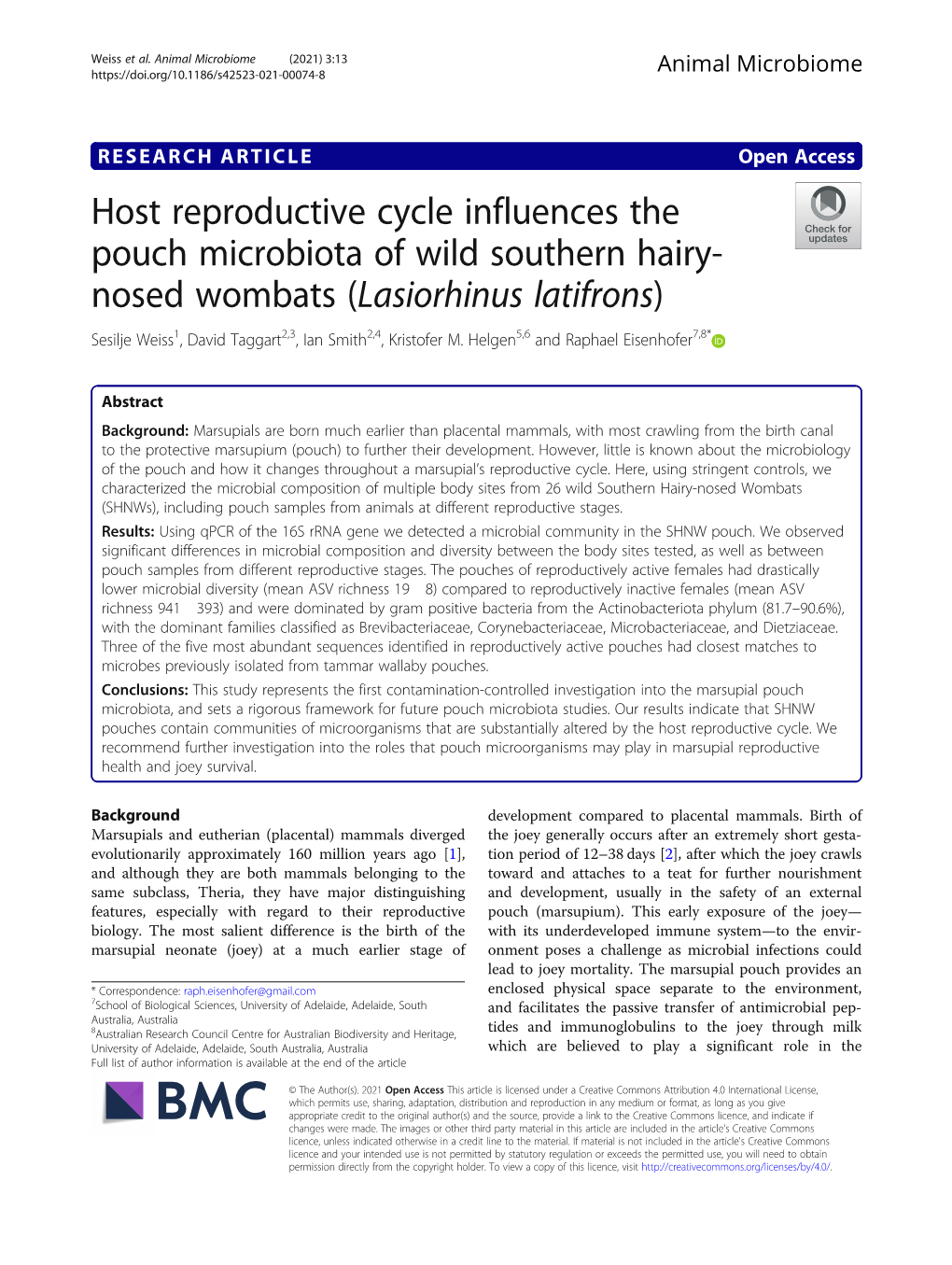 Host Reproductive Cycle Influences the Pouch Microbiota of Wild Southern