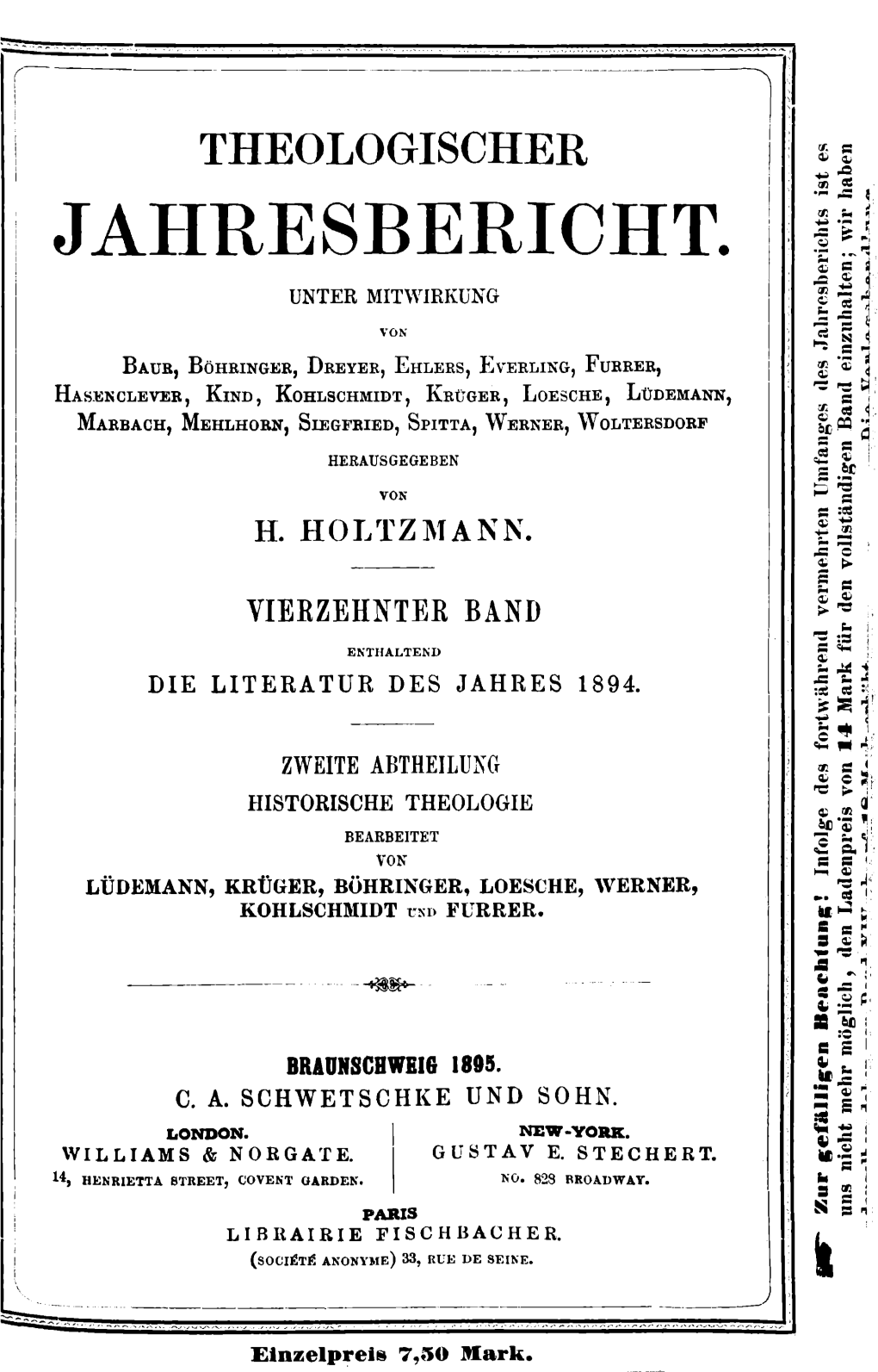 JAHRESBERICHT. £ C I ^ J UNTER MITWIRKUNG 1 1 I ^ — I $I B a U B , B Ö H R in G E R , D R E Y E R , E H L E R S , E V E R L I N G , F U R R E R , 2 «