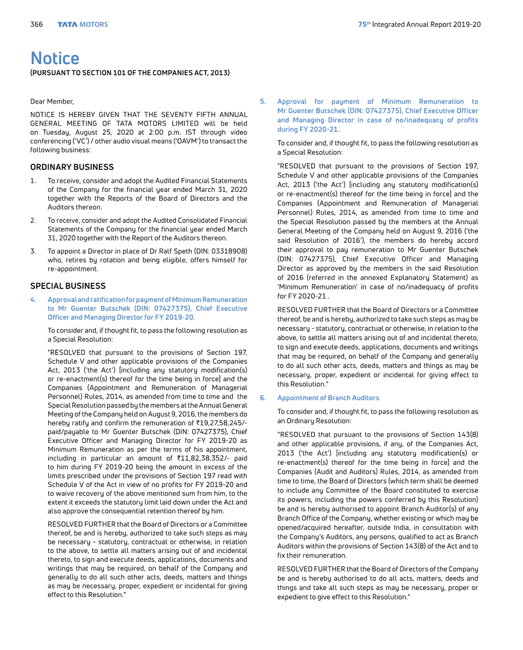 Notice (PURSUANT to SECTION 101 of the COMPANIES ACT, 2013)