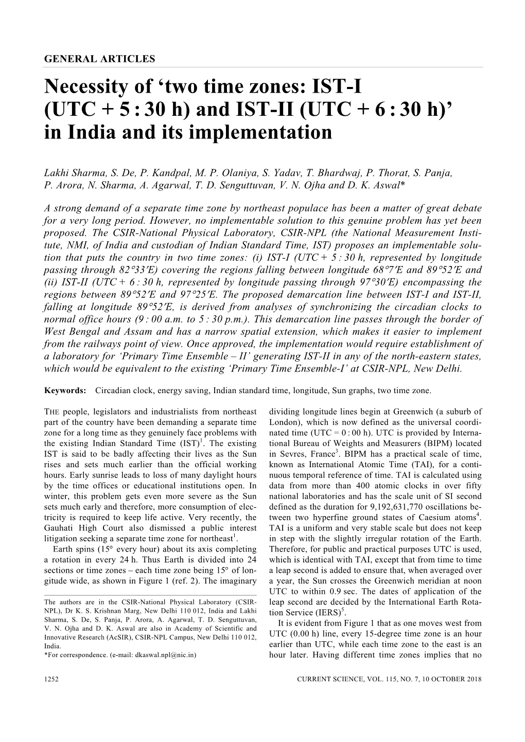 Necessity of 'Two Time Zones: IST-I (UTC + 5:30 H) and IST-II (UTC + 6:30 H)' in India and Its Implementation