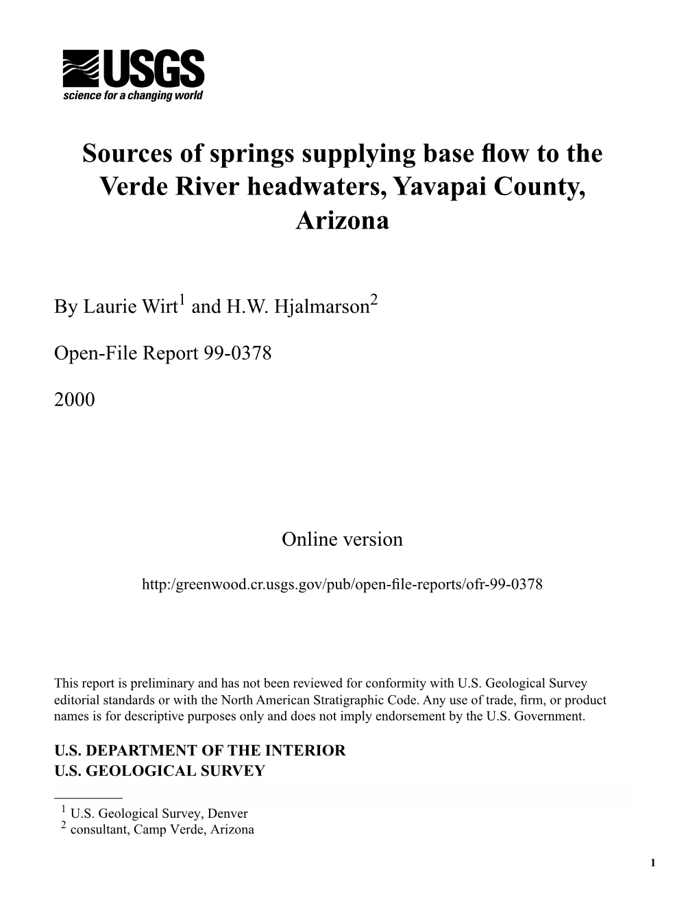 Sources of Springs Supplying Base Flow to the Verde River Headwaters, Yavapai County, Arizona 5