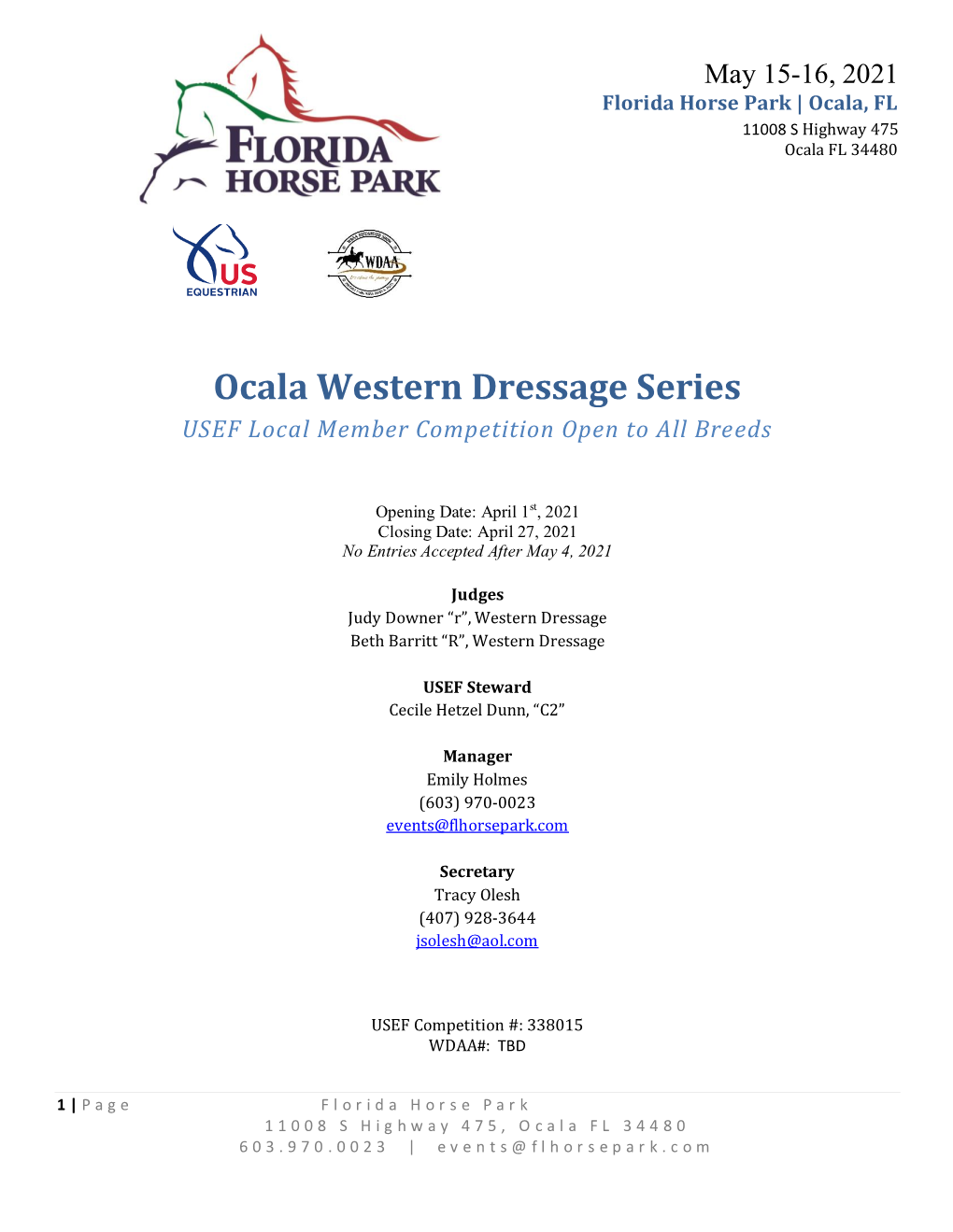 Ocala Western Dressage Series USEF Local Member Competition Open to All Breeds