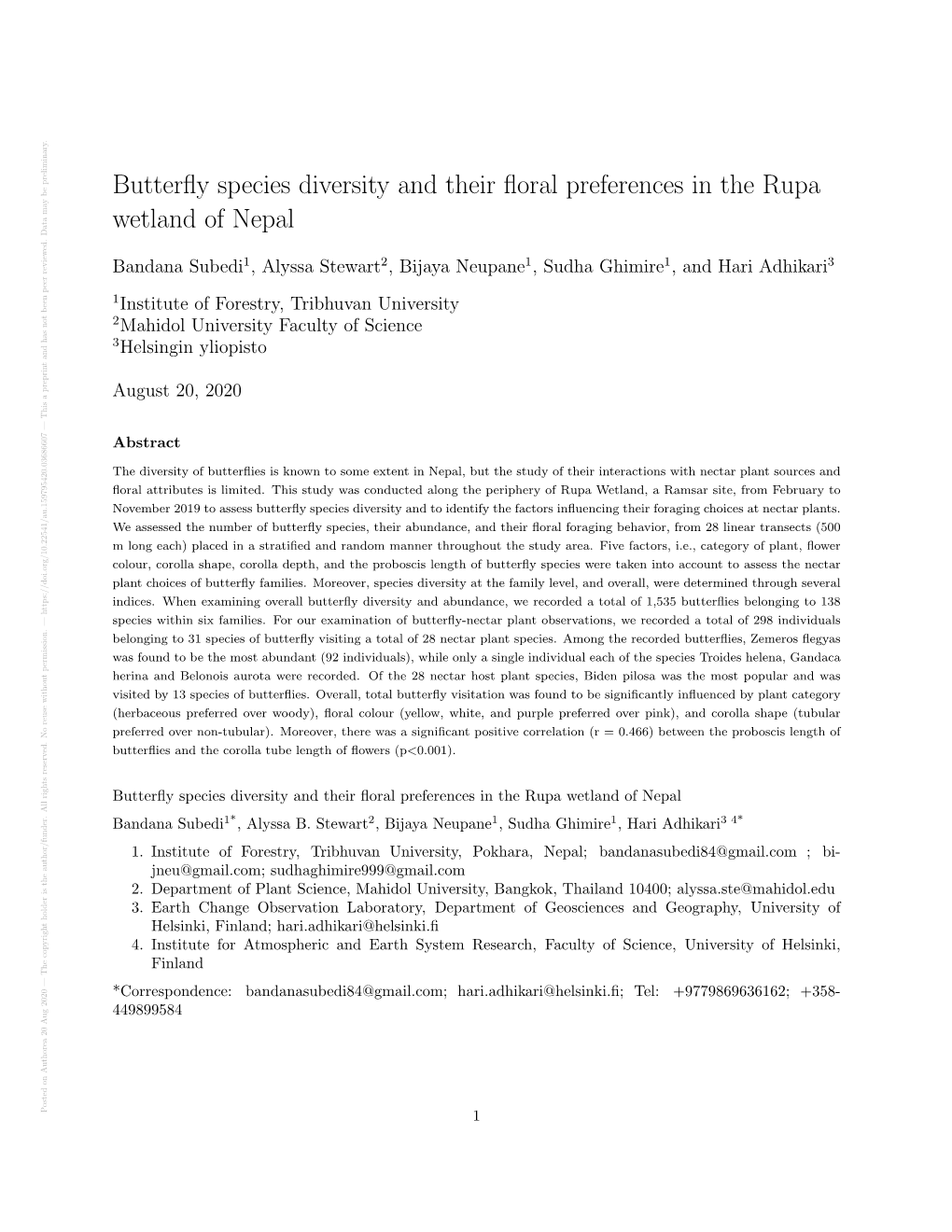 Butterfly Species Diversity and Their Floral Preferences in The