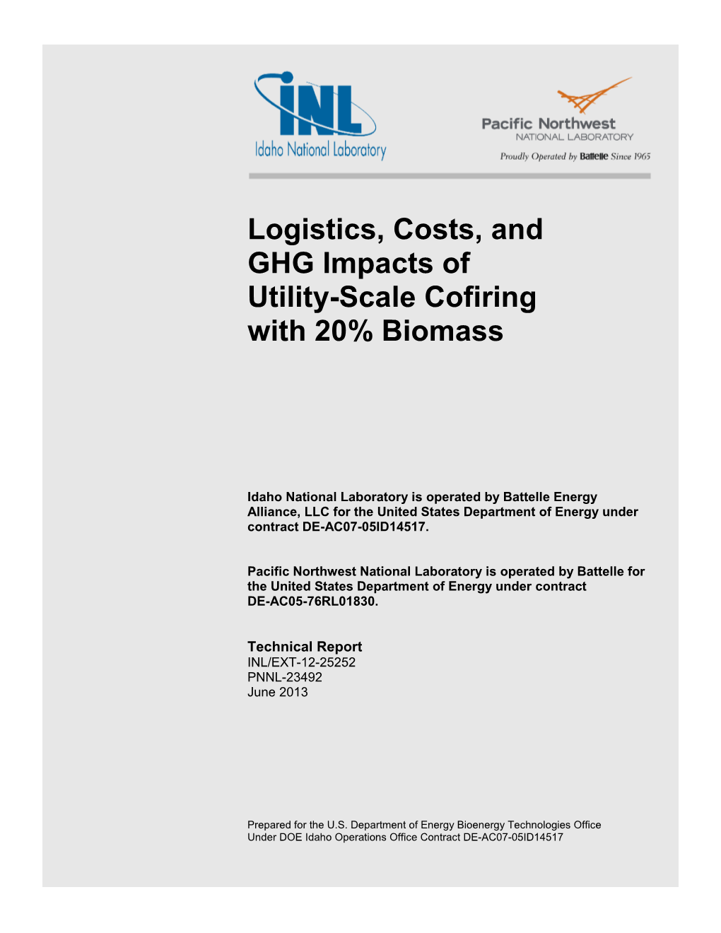 Logistics, Costs, and GHG Impacts of Utility-Scale Cofiring with 20% Biomass