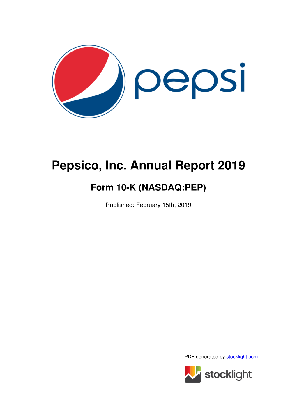 Pepsico, Inc. Annual Report 2019
