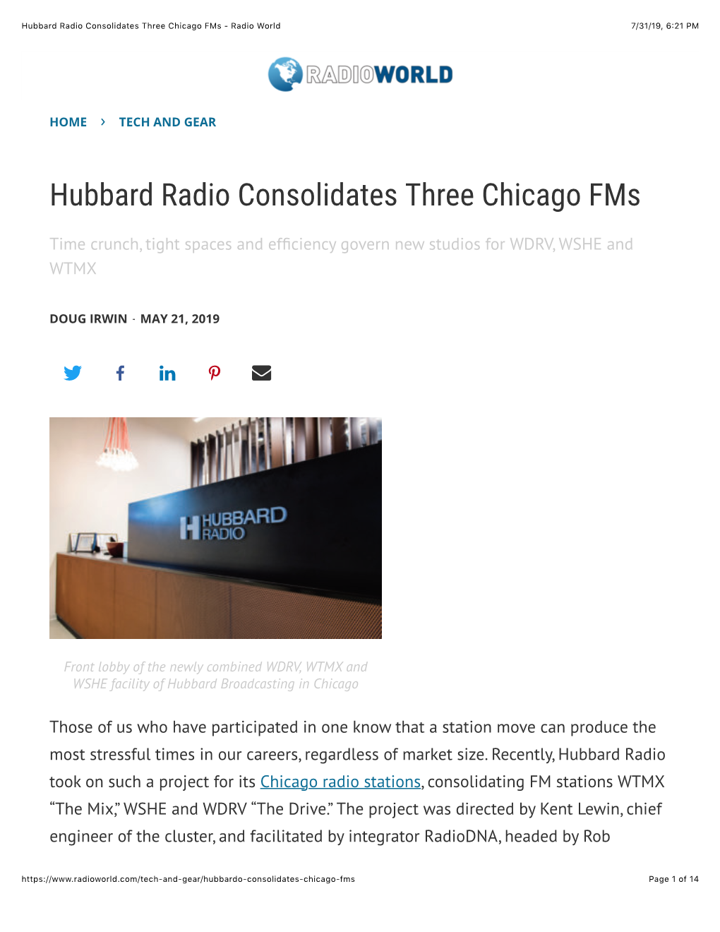 Hubbard Radio Consolidates Three Chicago Fms - Radio World 7/31/19, 6�21 PM