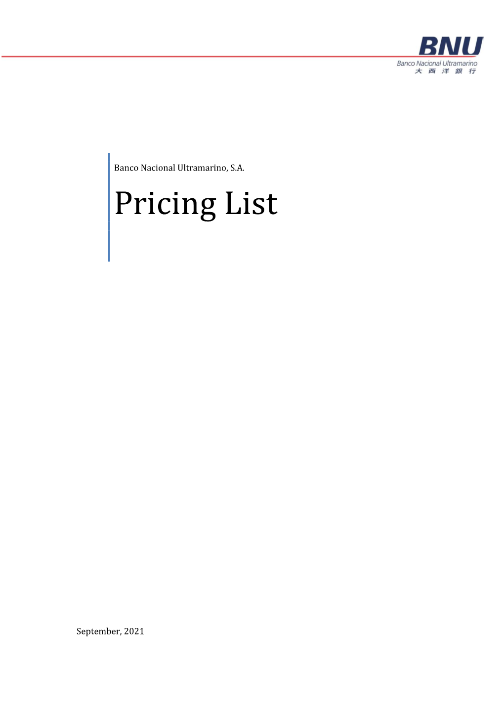 Pricing List