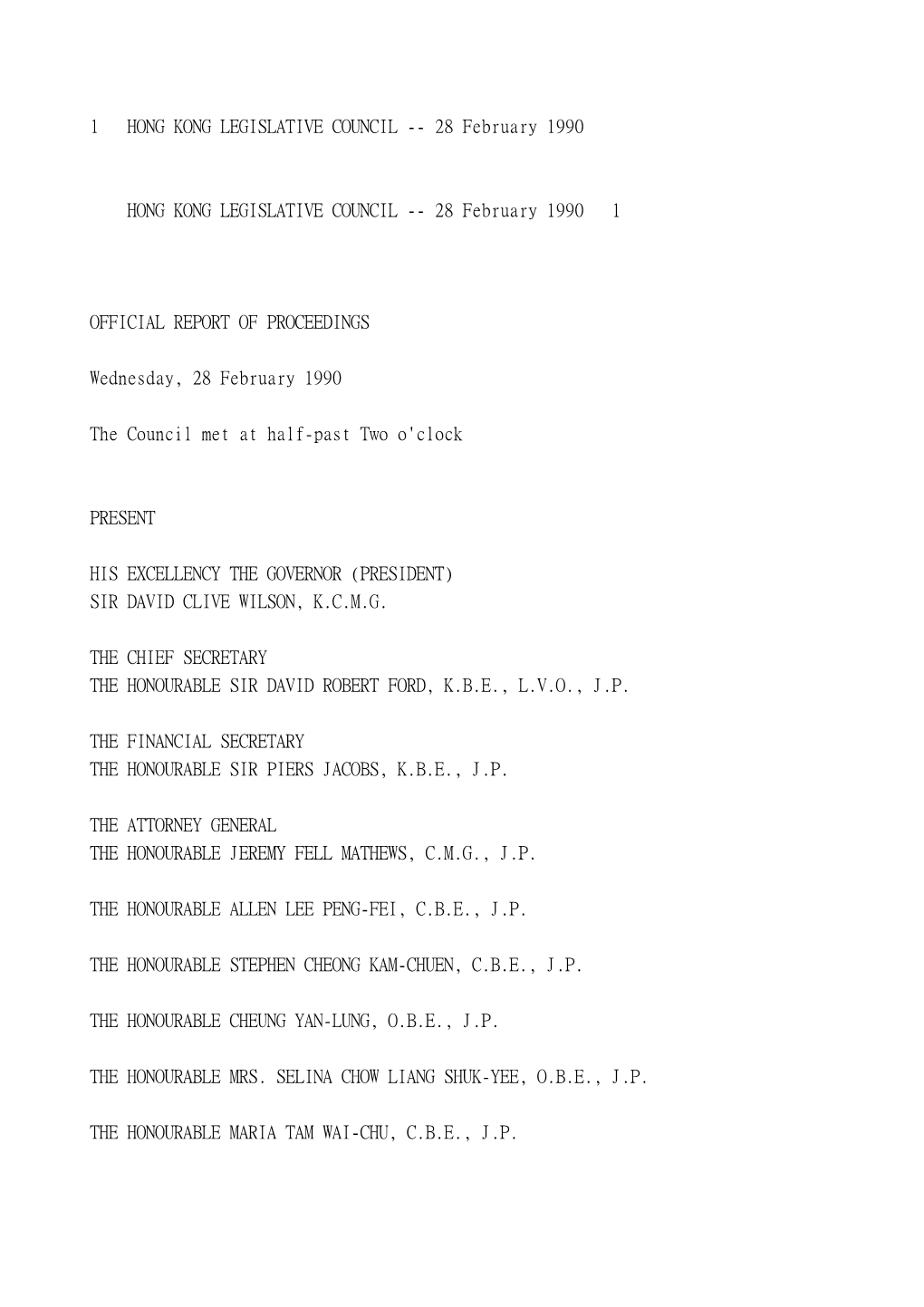 28 February 1990 HONG KONG LEGISLATIVE COUNCIL