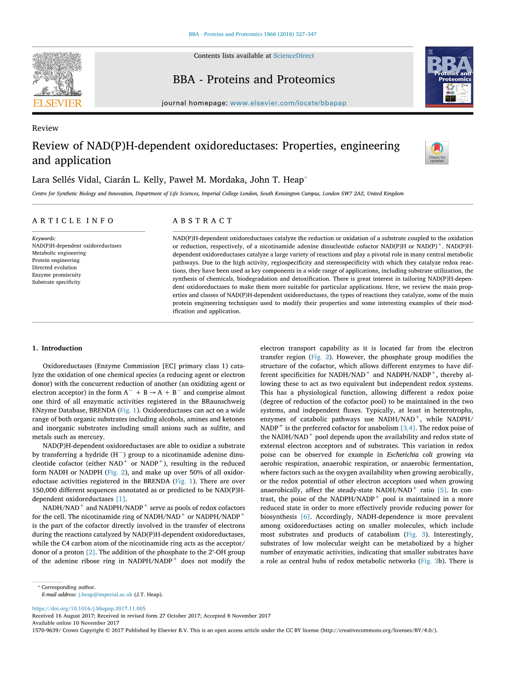 Review of NAD(P)H-Dependent Oxidoreductases: Properties, Engineering T and Application ⁎ Lara Sellés Vidal, Ciarán L