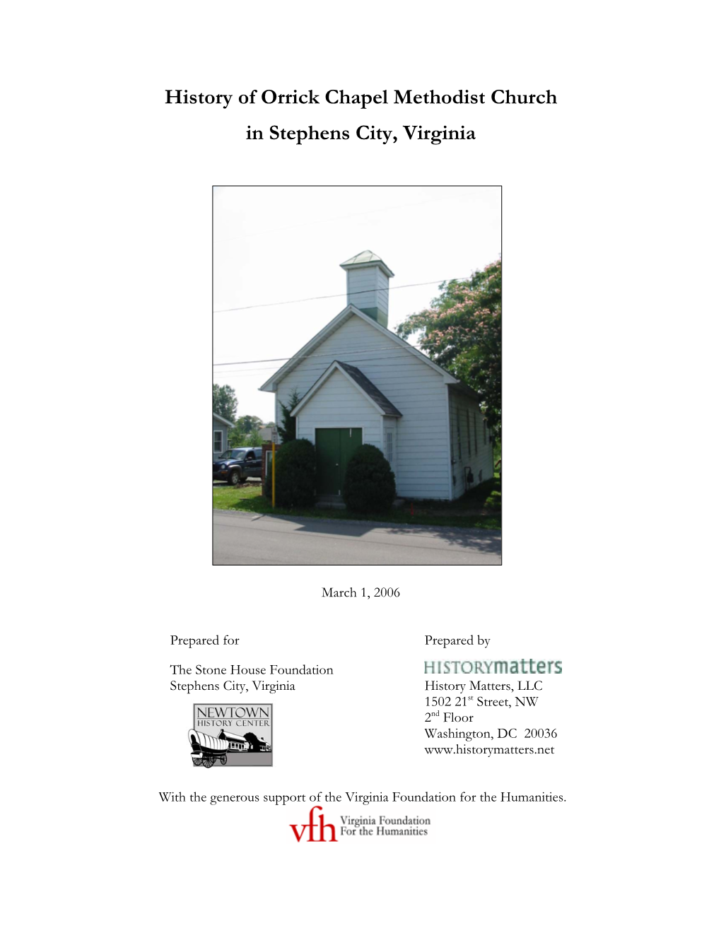 History of Orrick Chapel Methodist Church in Stephens City, Virginia