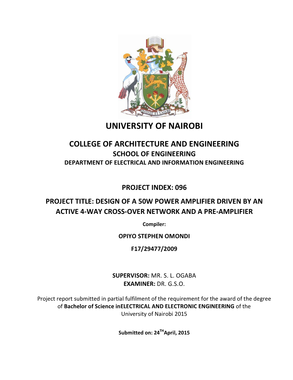 School of Engineering Department of Electrical and Information Engineering