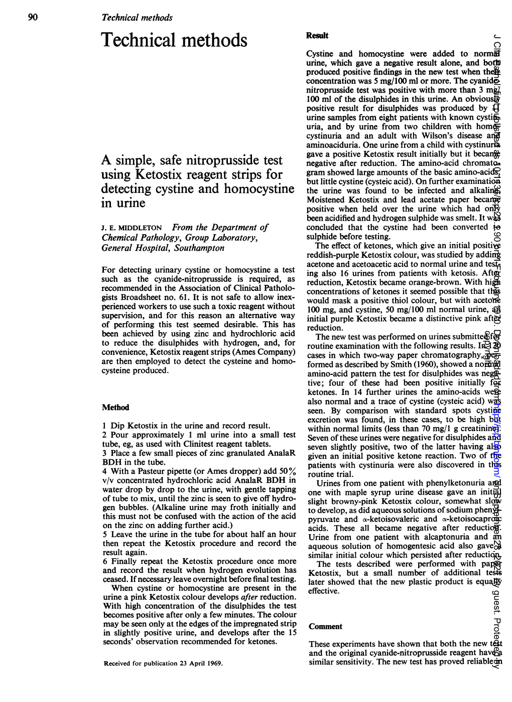 Technical Methods Technical Methods Result J Clin Pathol: First Published As 10.1136/Jcp.23.1.90 on 1 February 1970