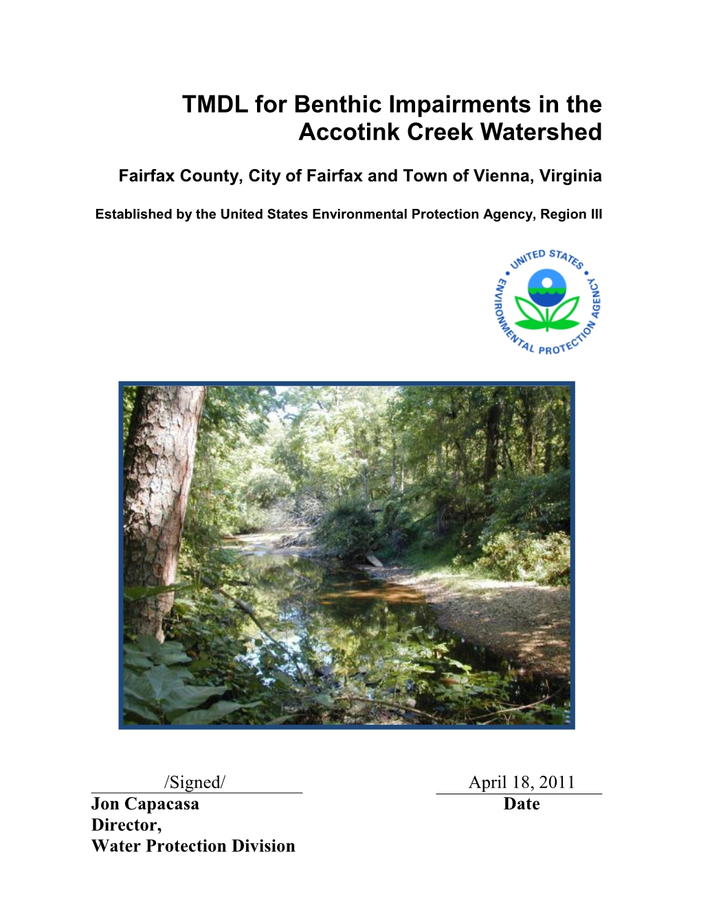 TMDL for Benthic Impairments in the Accotink Creek Watershed