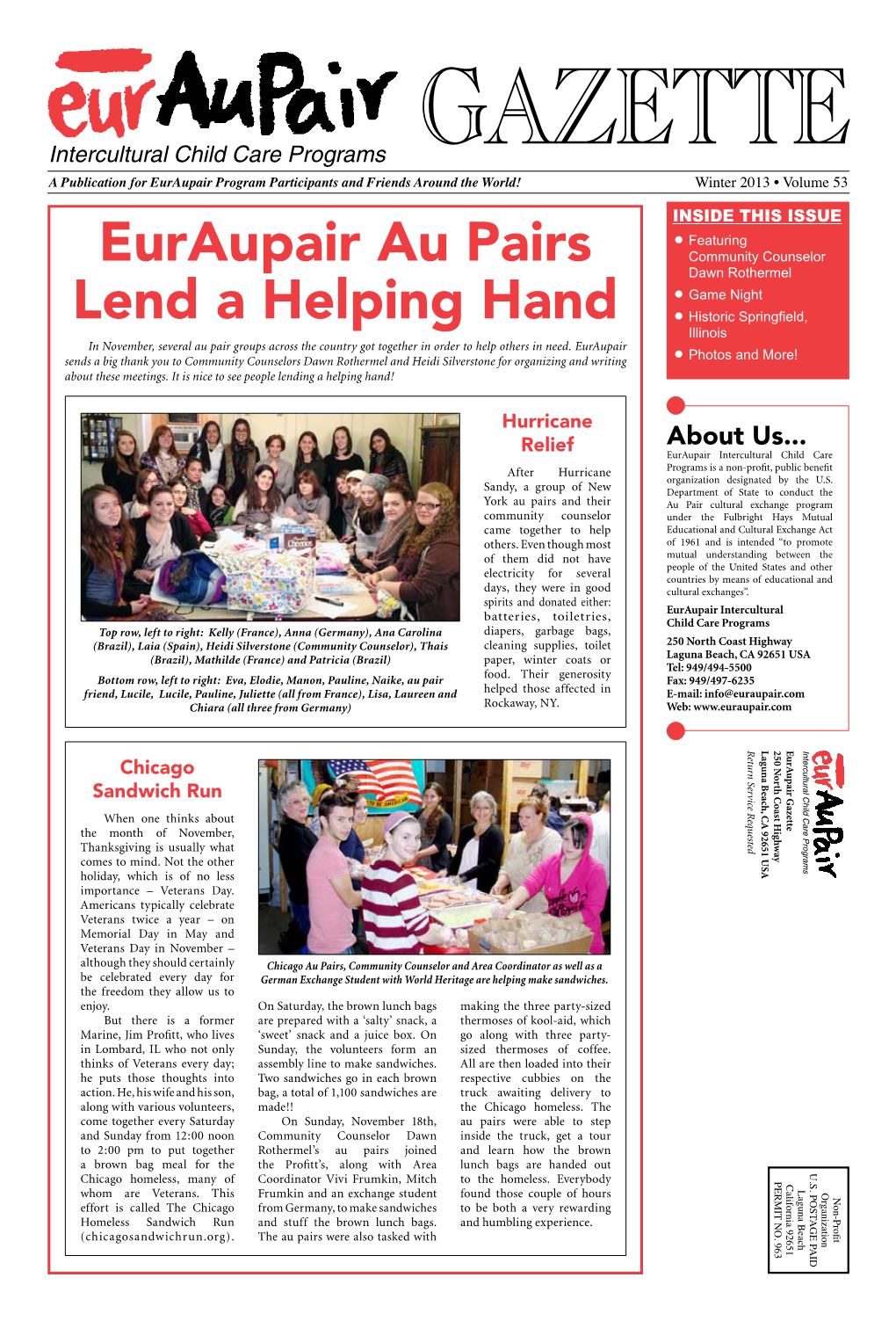 Euraupair Au Pairs Lend a Helping Hand | Gazette Winter 2013