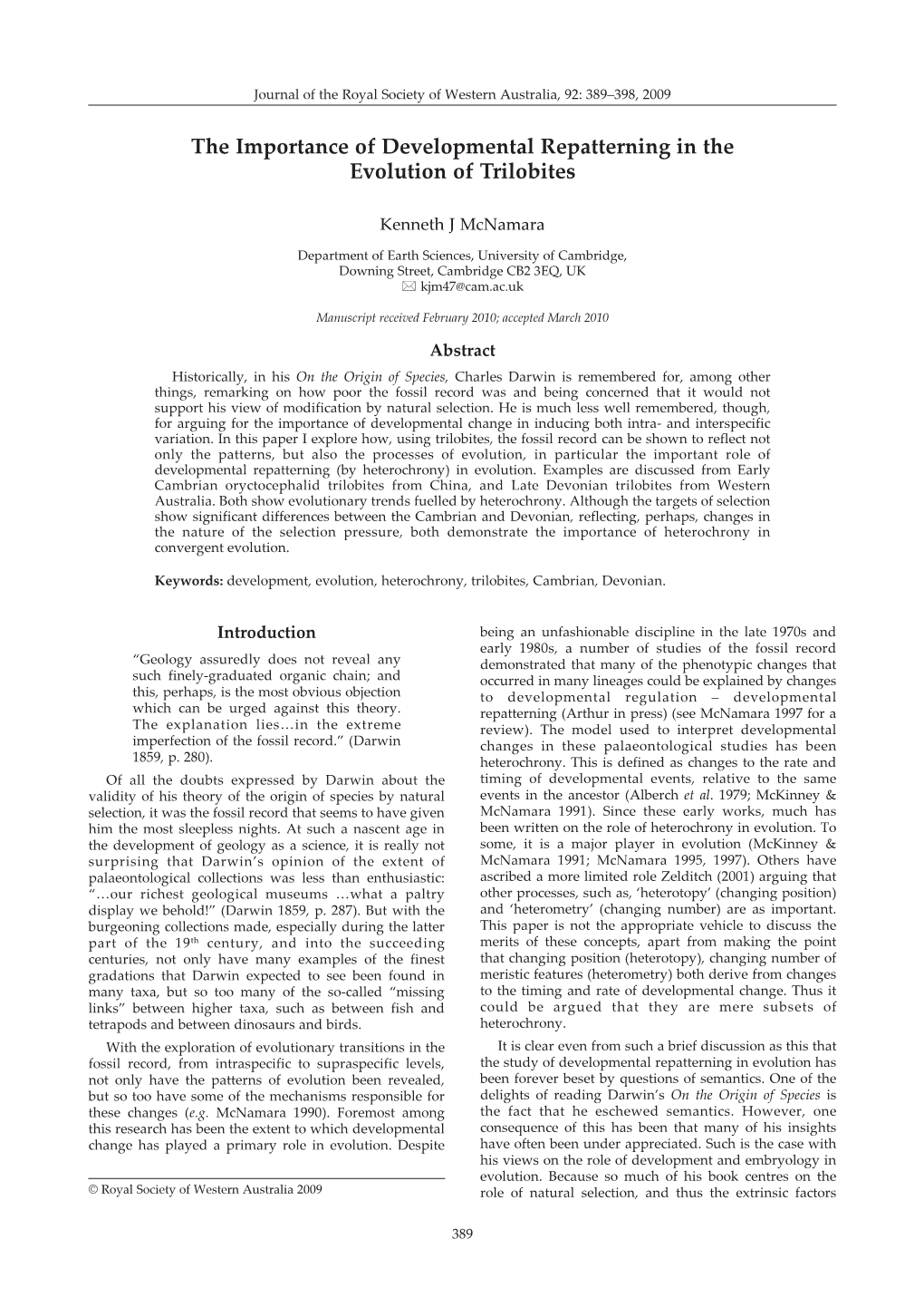 The Importance of Developmental Repatterning in the Evolution of Trilobites