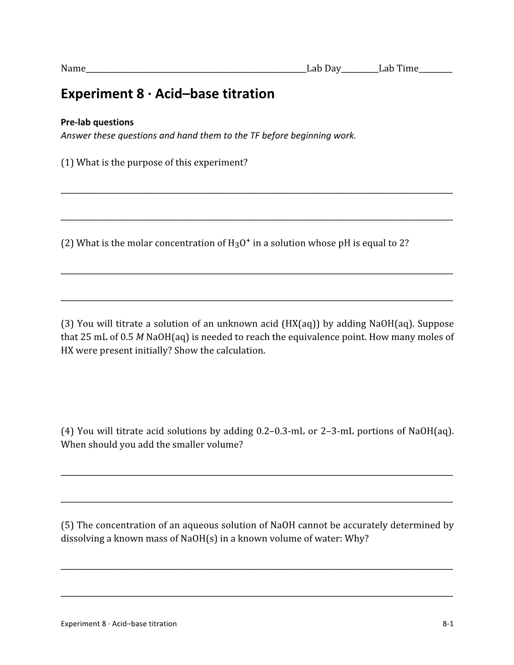 Experiment 8 ·∙ Acid–Base Titration