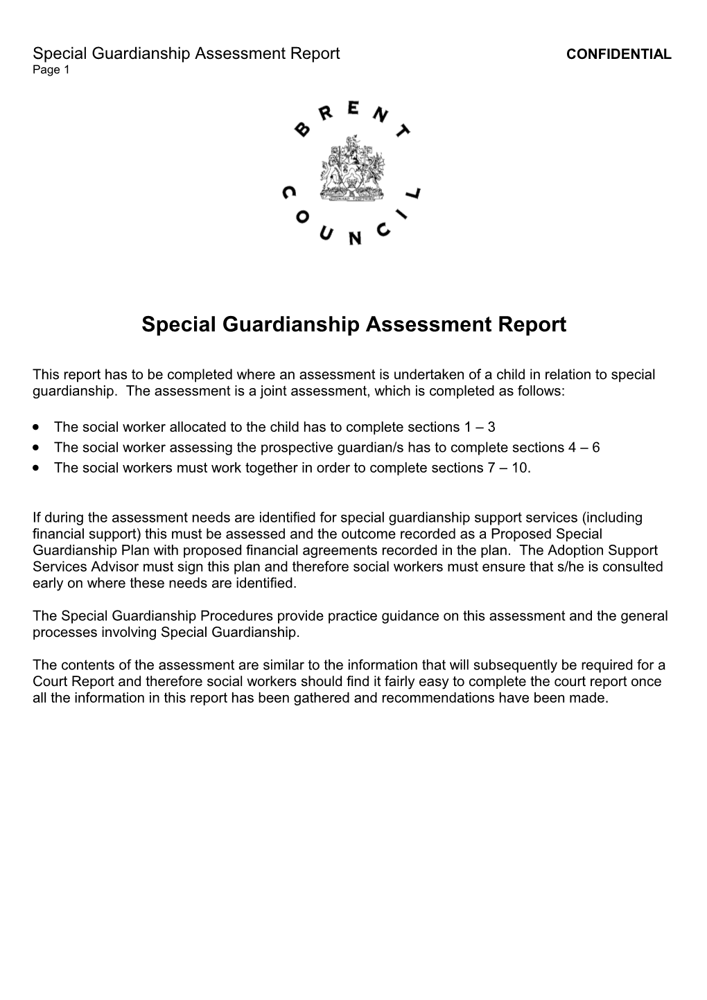 Special Guardianship Assessment Report CONFIDENTIAL