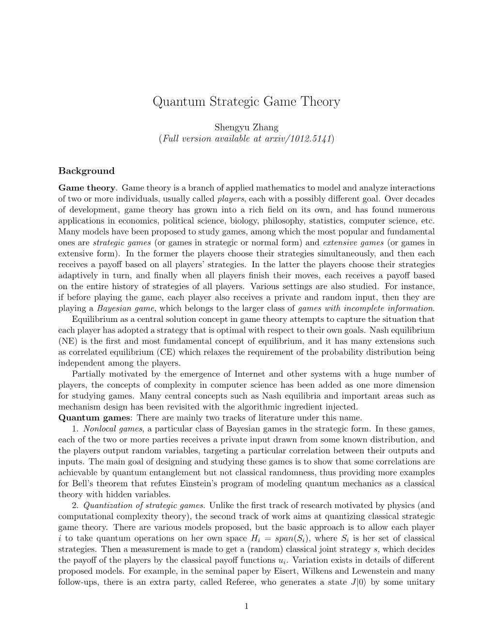 Quantum Strategic Game Theory