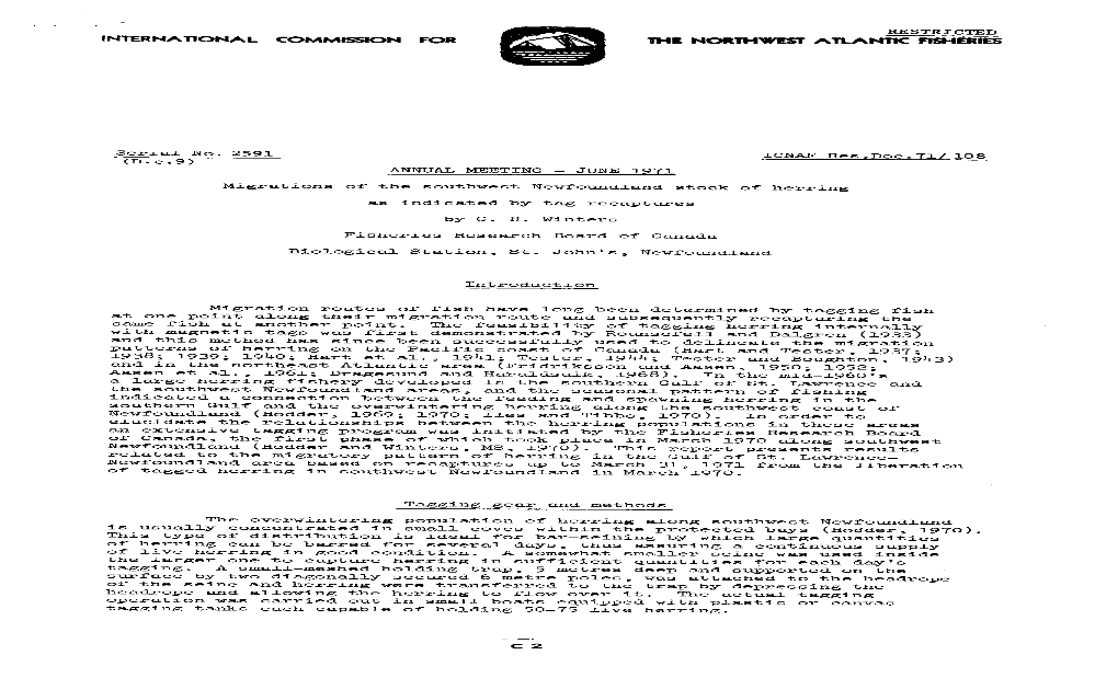 Migrations of the Southwest Newfoundland Stock of Herring As Indicated by Tag Recaptures