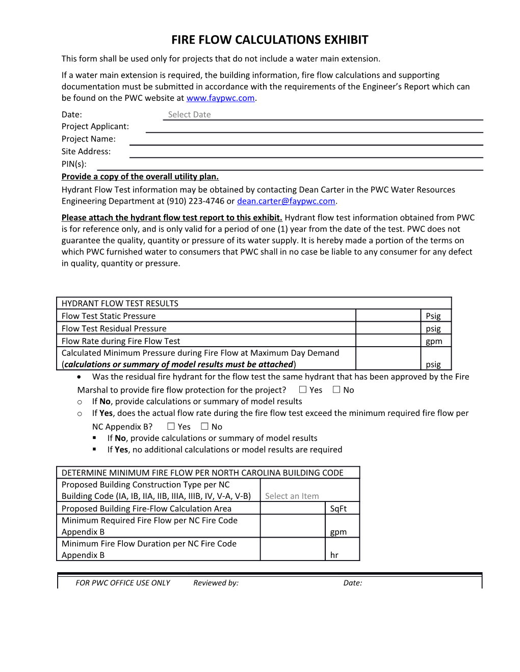 Fire Flow Calculations Exhibit