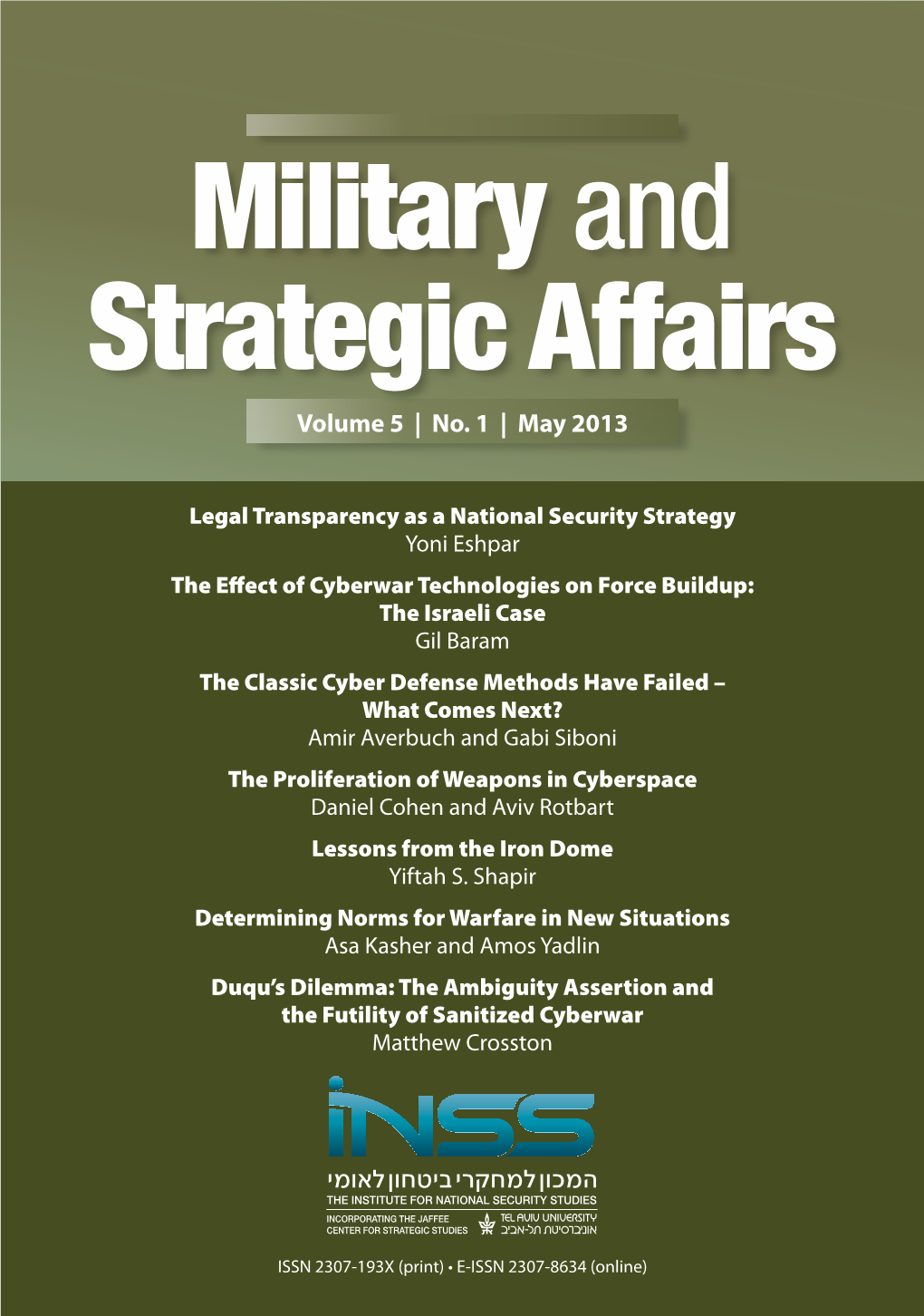 Military and Strategic Affairs, Vol 5, No 1