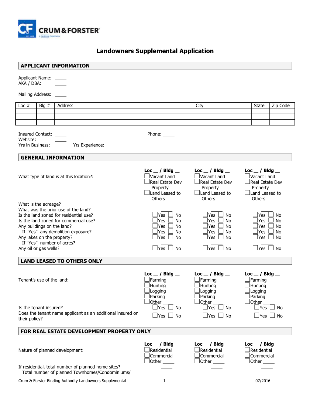 Landowners Supplemental Application