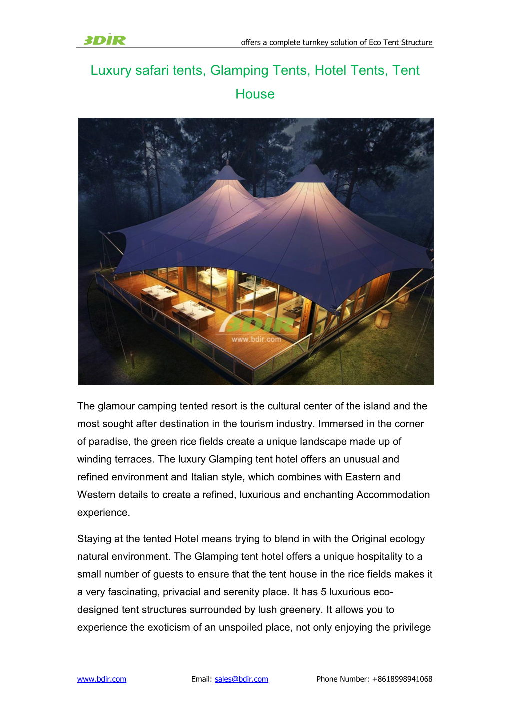 Luxury Safari Tents, Glamping Tents, Hotel Tents, Tent House