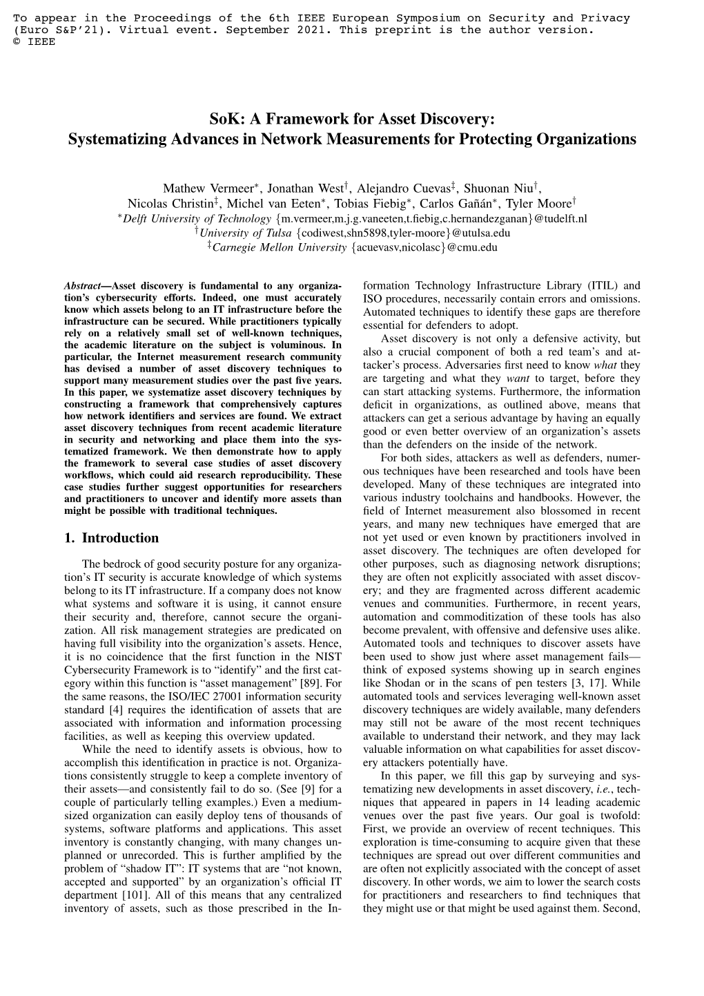 A Framework for Asset Discovery: Systematizing Advances in Network Measurements for Protecting Organizations