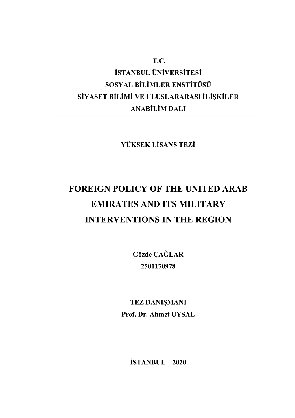 Foreign Policy of the United Arab Emirates and Its Military Interventions in the Region