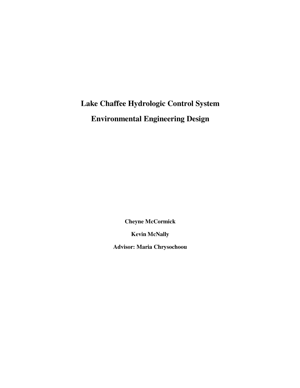 Lake Chaffee Hydrologic Control System Environmental Engineering Design