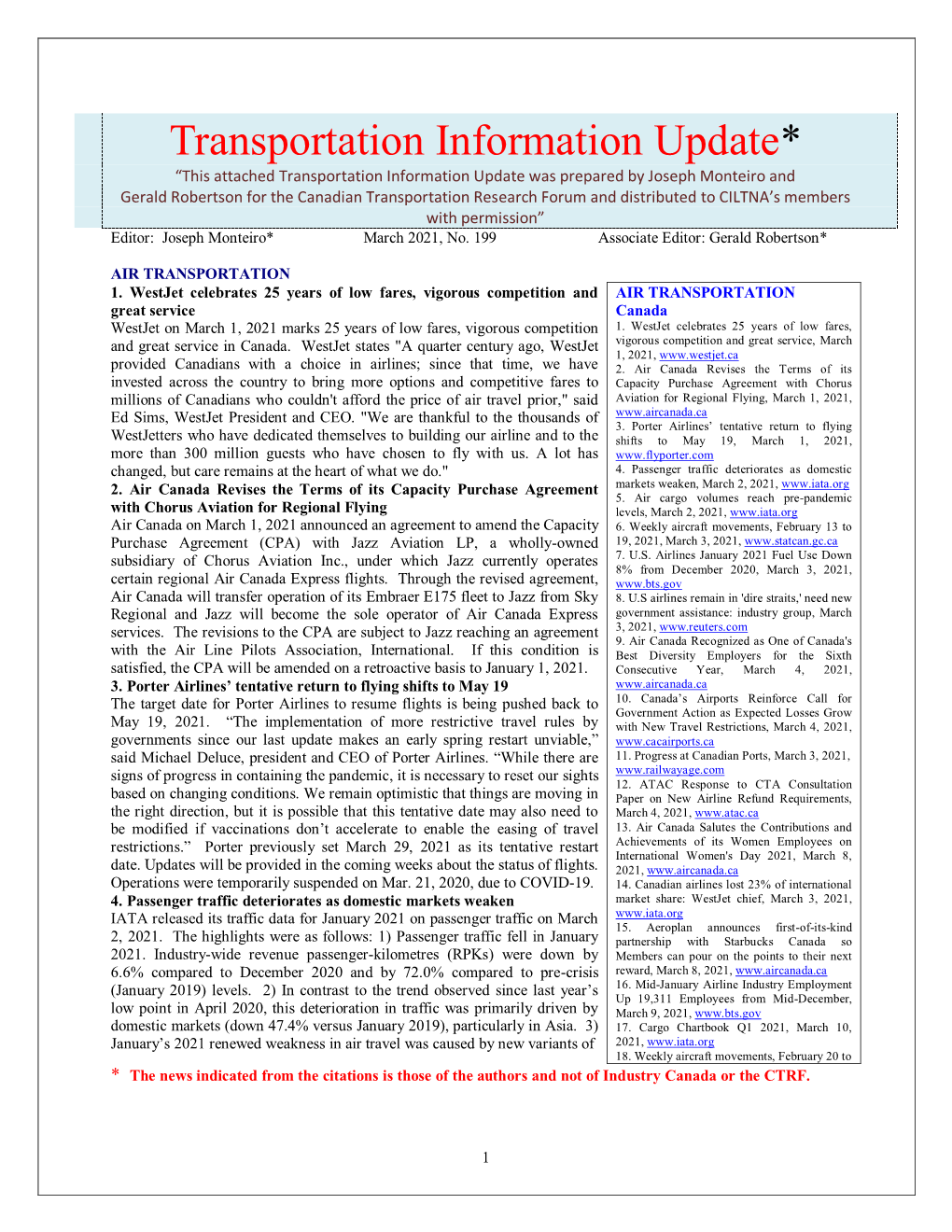 Transportation Information Update, March 2021